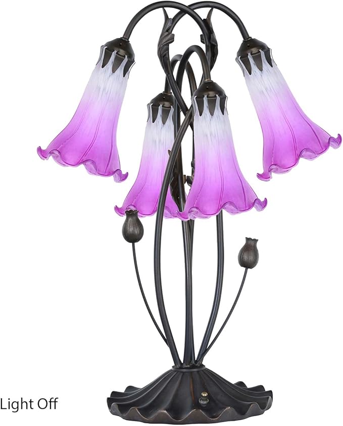 Bieye L10851 Lily Flower Blown Glass Accent Table Lamp for Living Room Bedroom Decoration (4-Light, Purple) - Bloomnest