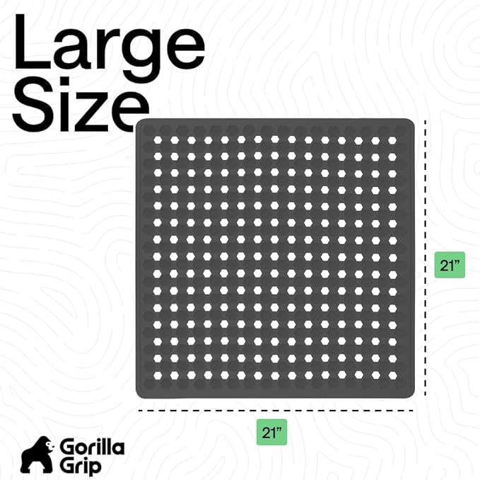 GORILLA GRIP Patented Square Shower Stall Mat, Small Bathtub Floor Mats for Stand Up Showers, Suction Cups and Drain Holes, Machine Wash, Soft on Feet, Bathroom Accessories 21x21 Inch, Charcoal Opaque - Bloomnest