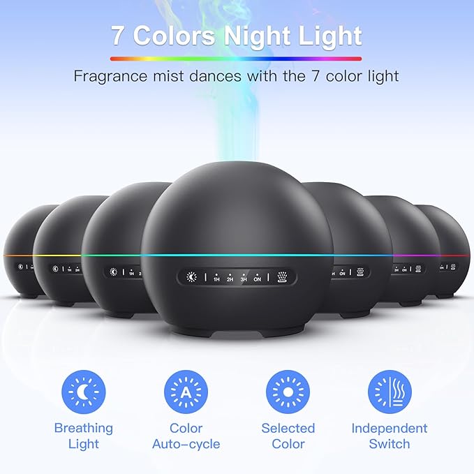 2 Pack Essential Oil Diffuser for Home - 200ml Ultrasonic Aromatherapy Diffuser with 4 Timers & 7 Colors Night Lights, 20dB Quiet Working for 10 Hours (Black+Black) - Bloomnest