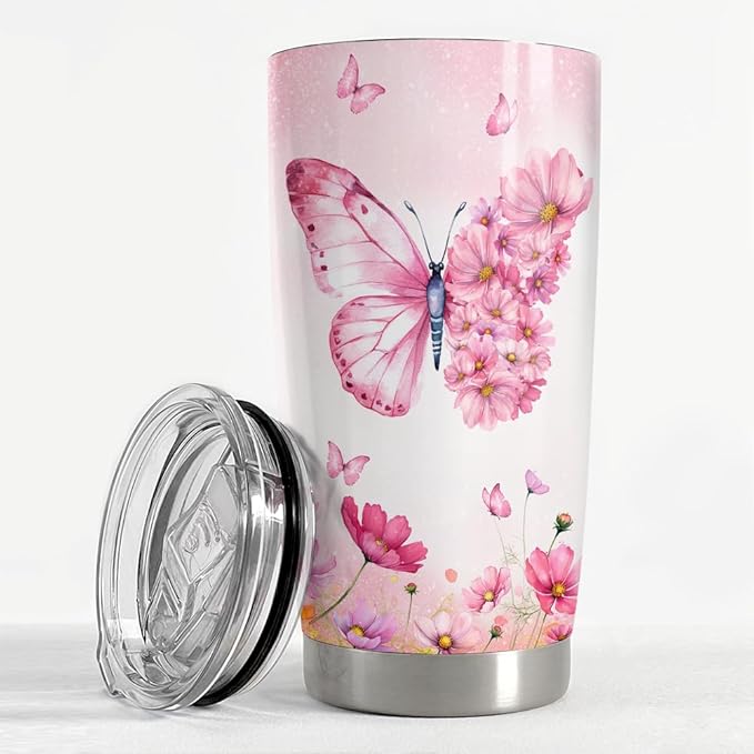 SANDJEST Butterfly Tumbler 20oz Butterfly Gifts for Women Girl Teen Stainless Steel Insulated Tumblers Coffee Travel Cup Mug Gift for Birthday Christmas - Bloomnest