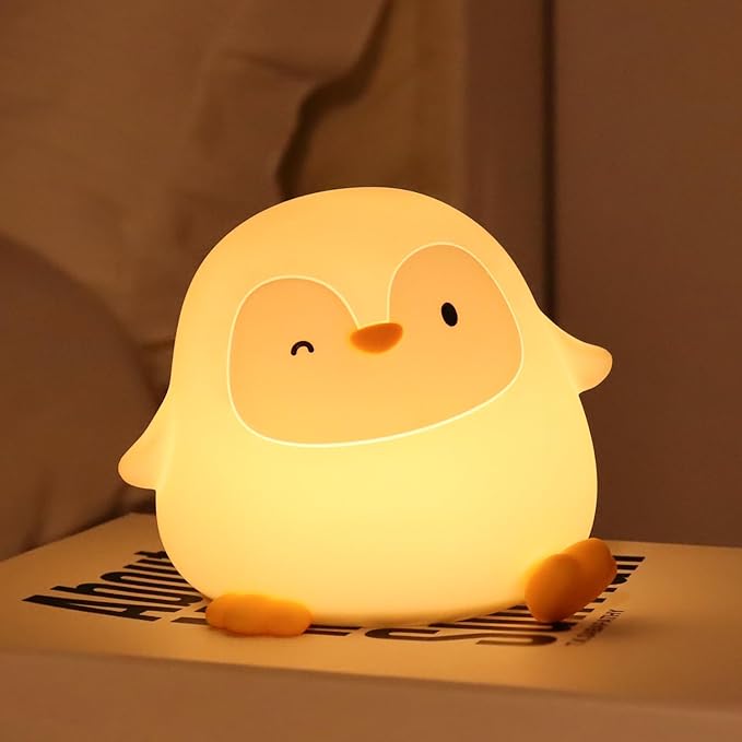 Squishy Penguin Silicone Night Light for Kids - USB Rechargeable LED Lamp with Soft Touch, Long Lasting Battery & Touch Control - Cute Penguin Light for Kids Room, Decor & Gifts - Bloomnest