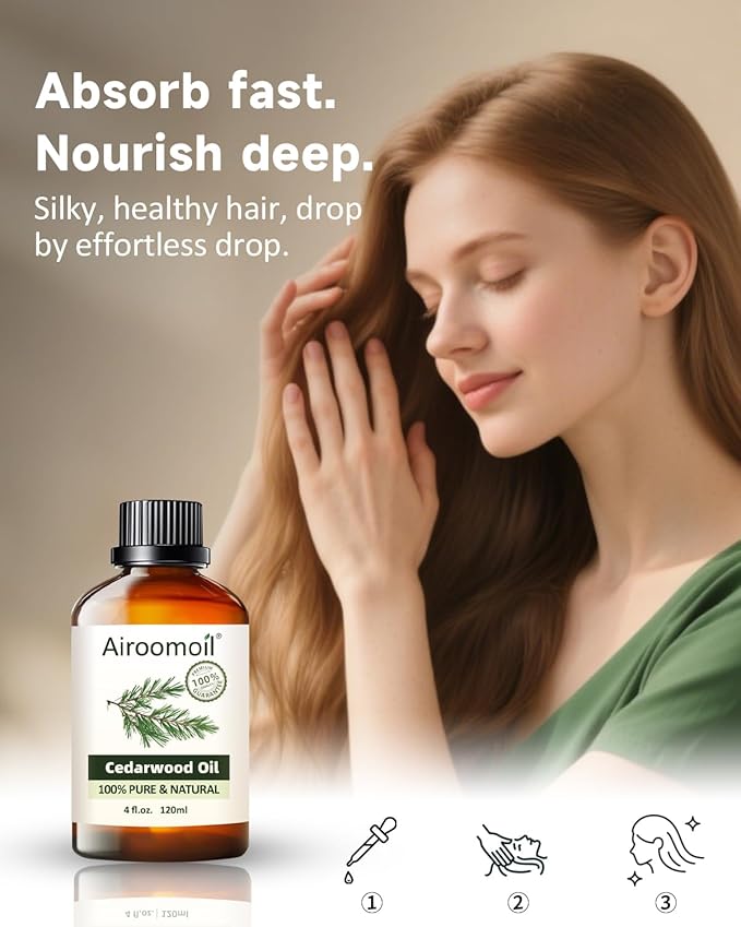 Pure Cedarwood Essential Oil 4 fl oz (120ml), 100% Natural, Warm Woody Aroma Not Sweet or Floral, Large Size for Diffusers, DIY Candles, Soap,s Sprays, Aromatherapy Home Airoomoil
