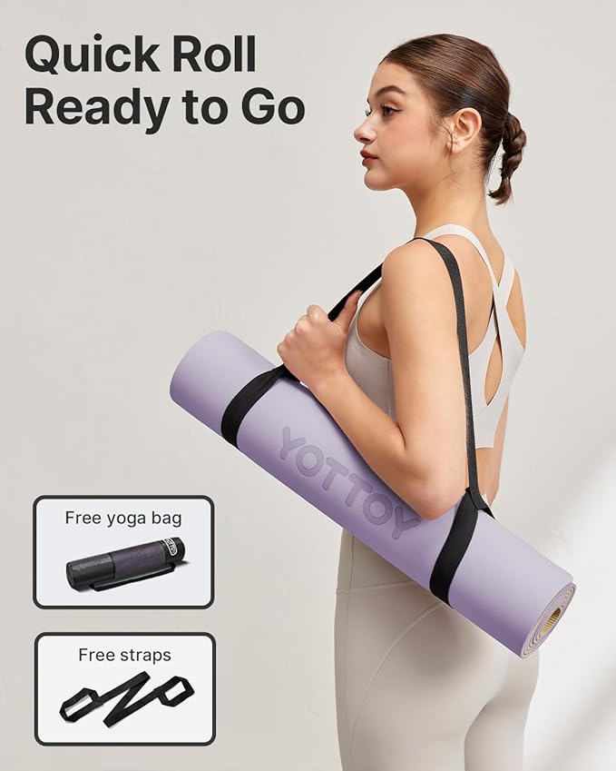 Yoga Mat,Non-Slip TPE Exercise Mat(1/4 Inch) for Pilates, Fitness & Barefoot Workouts, Home Gym Studio with Strap & Bag - Bloomnest