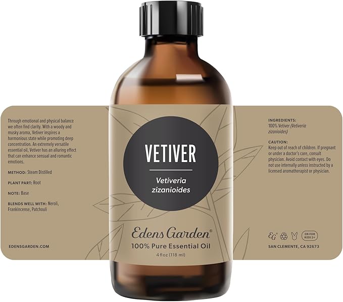Edens Garden Vetiver Essential Oil- 100% Pure Premium Grade, Undiluted, Natural, Therapeutic, Aromatherapy, The Best for Diffuser, Skin, Humidifiers, Kid Safe 118 ml (4 fl oz) - Bloomnest