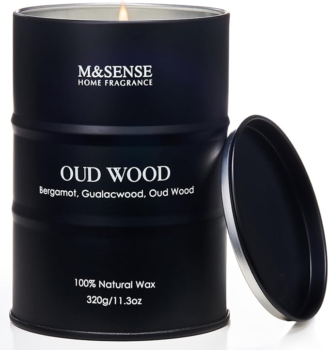 M&SENSE Oud Wood Scented Candles Natural Soy Wax, 11.3oz Long Lasting Up to 70 Hours Burning Time, Unique Candle Gifts for Men Women - Bloomnest