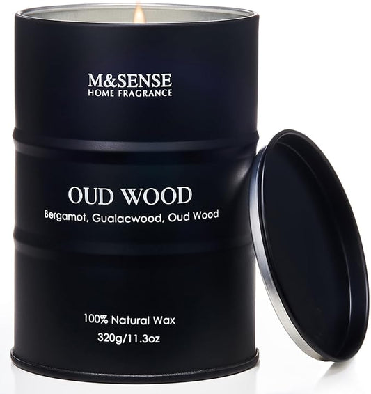 M&SENSE Oud Wood Scented Candles Natural Soy Wax, 11.3oz Long Lasting Up to 70 Hours Burning Time, Unique Candle Gifts for Men Women - Bloomnest