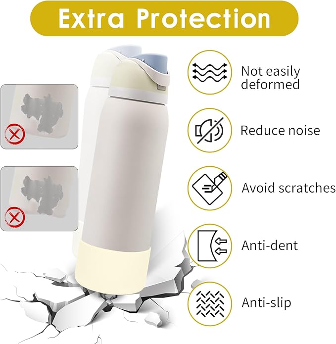 2PCS Silicone Water Bottle Boot, Compatible with Owala 24oz 32oz 40oz, Protective Anti-Scratch & Anti-Dent No Noise Sleeve Cover for FreeSip/Twist/Flip Water Bottles (Cream White, 32oz) BKBY