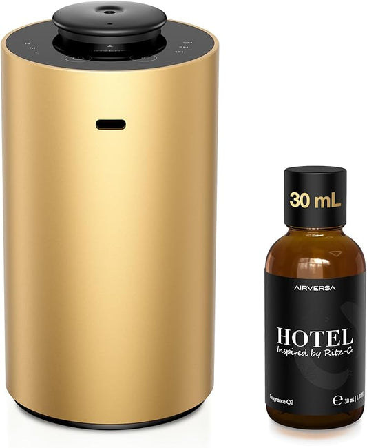 Waterless Essential Oil Diffuser Starter Kit with 30mL Hotel Scent Fragrance Oil Inspired by Ritz-C., Battery Operated Premium Portable Mini Scent Air Machine for Home Car Office, Gold ANX - Bloomnest