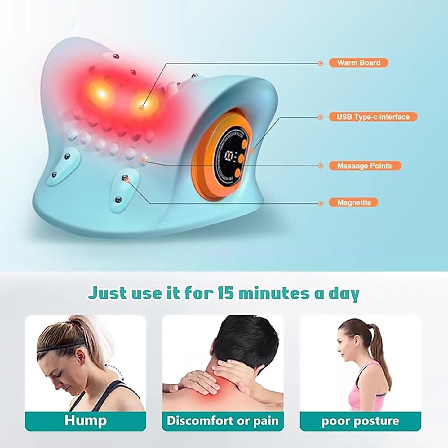 2025 New Neck Massager with Heat, Electric Neck and Shoulder Relaxation Pillow, 26° Angled Cervical Traction Device for Deep Tissue Pain Relief and Comfort