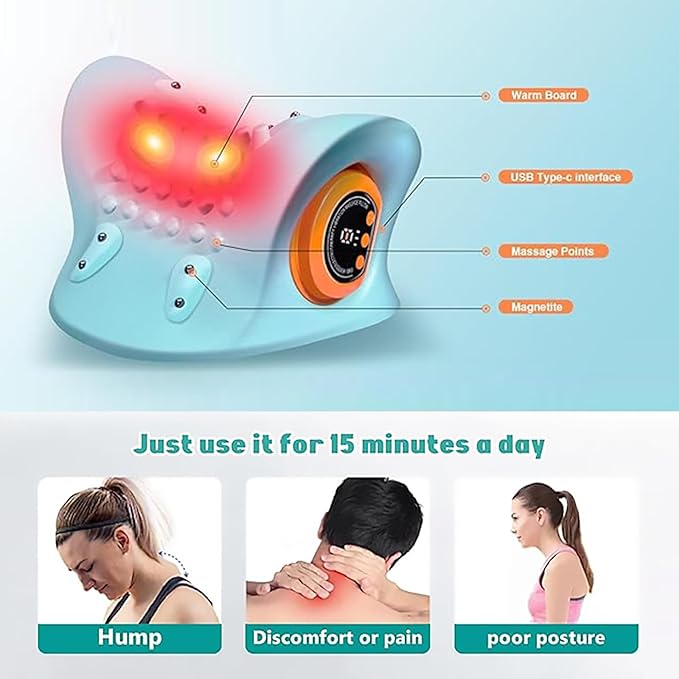 2025 New Neck Massager with Heat, Electric Neck and Shoulder Relaxation Pillow, 26° Angled Cervical Traction Device for Deep Tissue Pain Relief and Comfort - Bloomnest