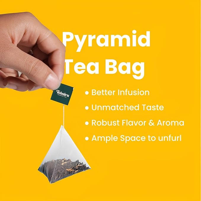 Teaniru, Lemon Ginger Black Tea - 100 Pyramid Tea Bags in Individual Sachets | Detox Tea - Medium Caffeine | 100% Natural Ingredients, Pure Leaf Tea - Brew Hot or Cold - Bloomnest