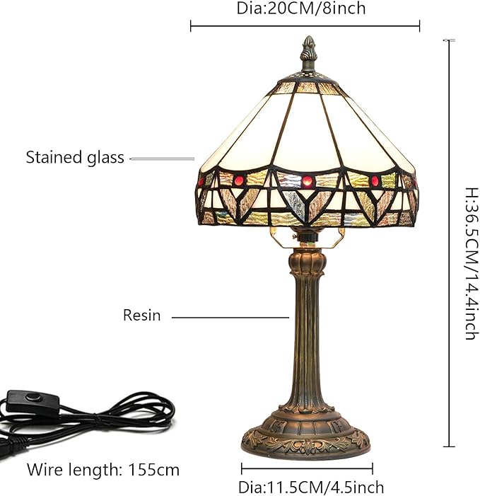Tiffany Lamp Bedside Table Lamp-Nightstand,Stained Glass Lamp for Bedroom Dorm Living Kitchen, Aesthetic Cute Home Decor Gift,8 inch Rome - Bloomnest