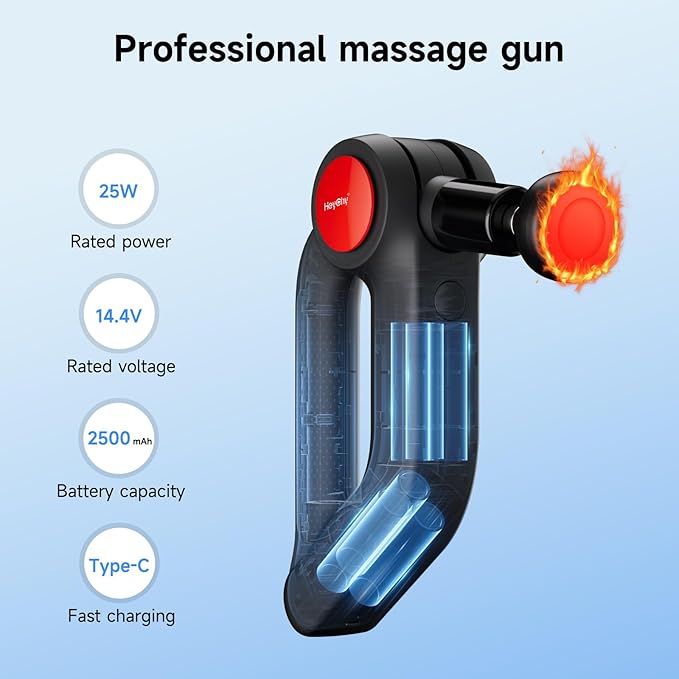 Deep Tissue Massage Gun with Heat, 12mm Amplitude Percussion Massager for Athletes & Muscle Relief, Professional Handheld Masssger Gun for Neck, Back, Shoulder, Leg, Gift for Men, Black - Bloomnest