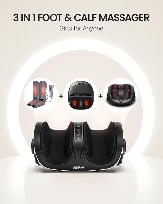 RENPHO Shiatsu Foot Massager with Heat, Foot and Calf Massager Focus on Feet Health, Deep Kneading Massage for Plantar Fasciitis Relief, Fits Size up to 14, Birthday Dad Men Gifts