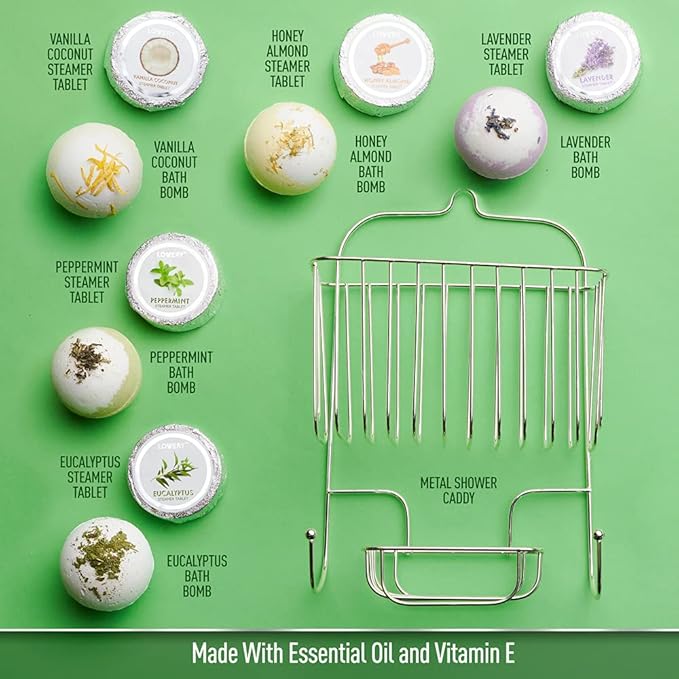 Essential Oil Shower Steamers and Bath Bombs Set - Lavender, Peppermint, Vanilla Coconut, Eucalyptus, Honey Almond Scented Aromatherapy Vaporizing Tablets, Relaxation Gifts for Women, 11pc - Bloomnest