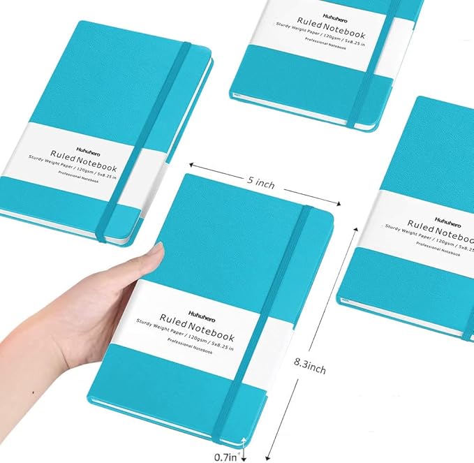 Huhuhero Notebooks Journal, Ruled Notebook, Premium Thick Paper Lined Journal, Black Hardcover Notebook for Office Home School Business Writing Note Taking Journaling, 5"×8.25" (5, Teal) - Bloomnest