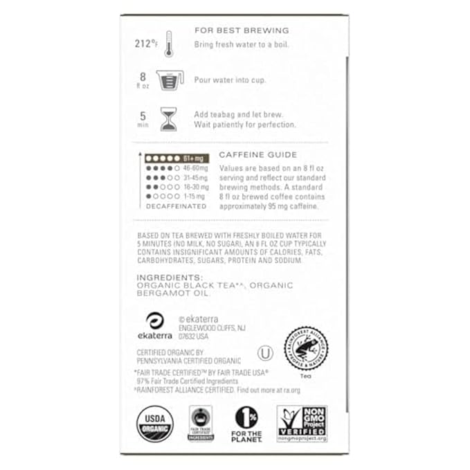 TAZO Organic Earl Grey Tea Bags,Black-tea with Caffeine,16 Tea Bags,(Pack of 2) - Bloomnest