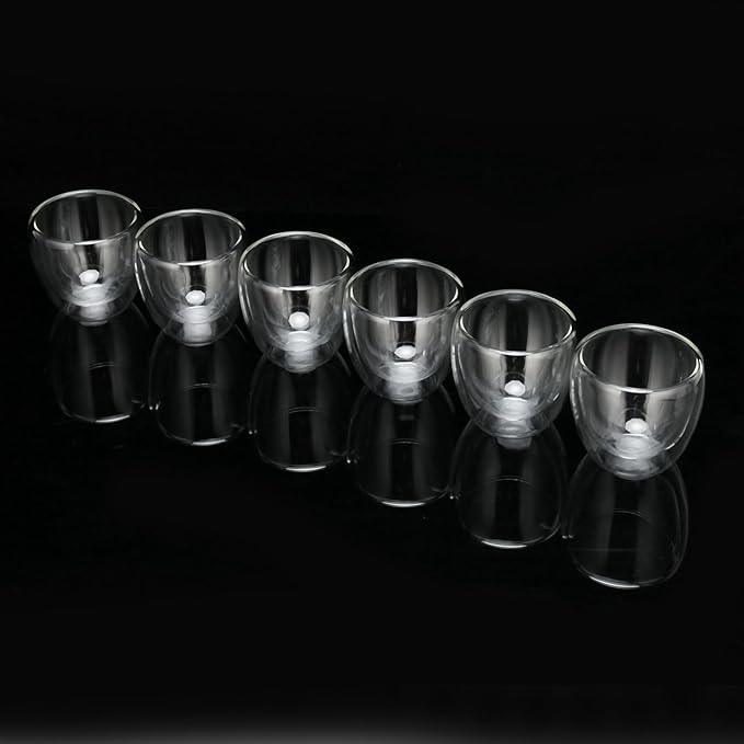 Glass Coffee Mugs Set of 6, 3OZ Insulated Double Wall Coffee Cups, good for Cappuccino, Latte, Americano, Tea Bag, Beverage,Glass Coffee Cups - Bloomnest