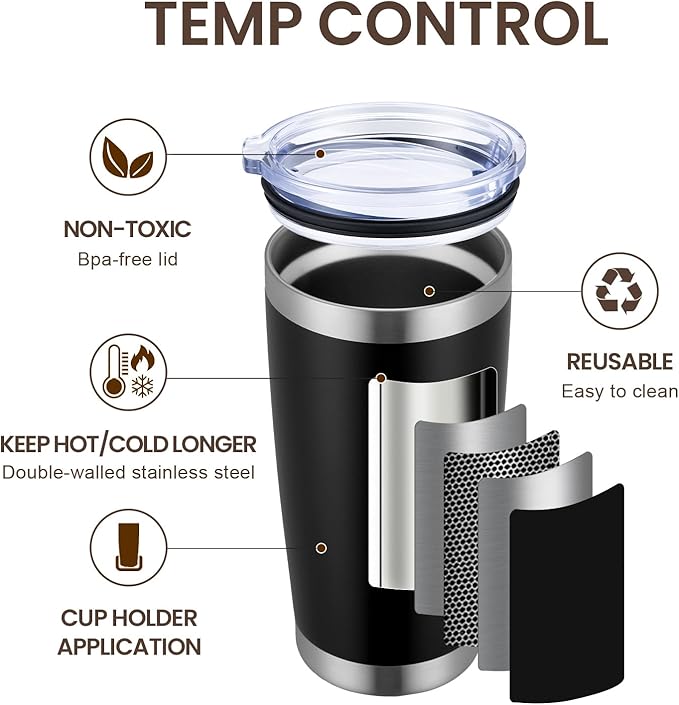MEWAY 20oz Tumbler 12 Pack Double Wall Vacuum Insulated Travel Mug Bulk, Stainless Steel Tumblers with Lid and Straw, Durable Powder Coated Coffee Cups for Cold & Hot Drinks (Black, 12) - Bloomnest
