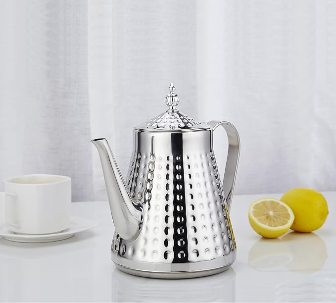 SANQIAHOME 1.6L(54oz) Stainless Steel Hammer Patterned Teapot With Removeable Infuser,Loose leaf cover,Silver - Bloomnest