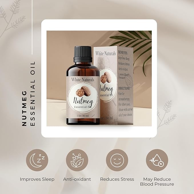 Organic Nutmeg Essential Oil - 100% Pure & Natural -Premium Therapeutic Grade with Premium Glass Dropper - Undiluted Natural/Homeopathic Aromatherapy Scented, Great for DIY Candle Making, Massage - Bloomnest