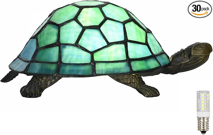 A0019 Turtle Tiffany Style Accent Table Lamp Handmade Stained Glass Animal Night Light for Bedside Livingroom Bedroom Home Decoration - Bloomnest