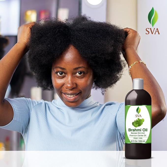 SVA Brahmi Oil - 8 Fl Oz – 100% Natural Cold Pressed Brahmi Oil - for Face, Skin Care, Hair Care, Scalp Massage & Body Massage – Carrier Oil with Pump - Bloomnest