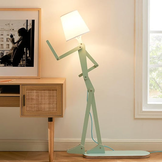 Unique Mini Wood Floor Lamp for Living Room Bedroom Office Farmhouse - Cute Corner Decorative Reading Standing Light Creative Swing Arm Arc Design Gift for Kids Room (Green Mini) - Bloomnest