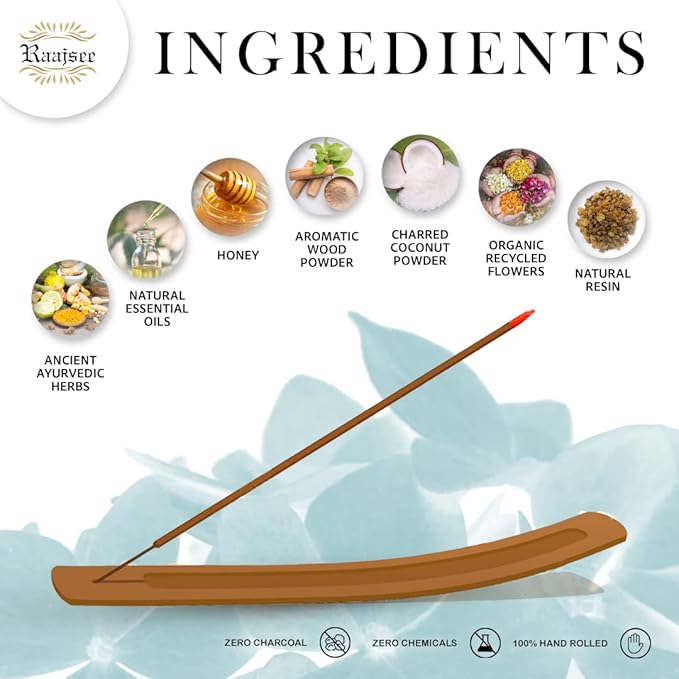Raajsee Natural Incense Sticks,6 Pack Mixed Scents Gift Pack 15 gm Each (90 gm Total), Insense Sticks Variety Pack, 100% Organic Non Toxic Natural - Hand Rolled Free from Chemicals RAAJSEE