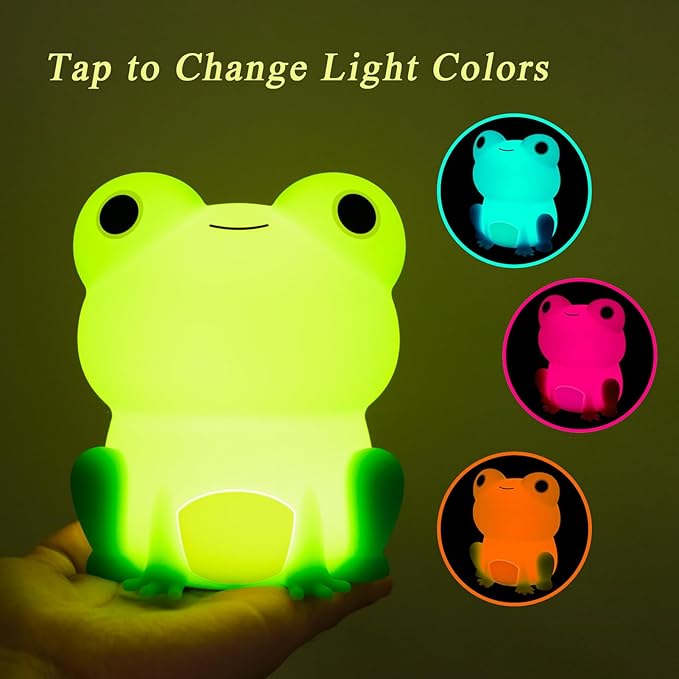 Night Light for Kids, Cute Frog Night Lamp Bedroom Nightlight for Girls Boys Teens, USB Rechargeable Silicone Animal Nightlight Christmas Birthday Gifts, Room Decor - Bloomnest