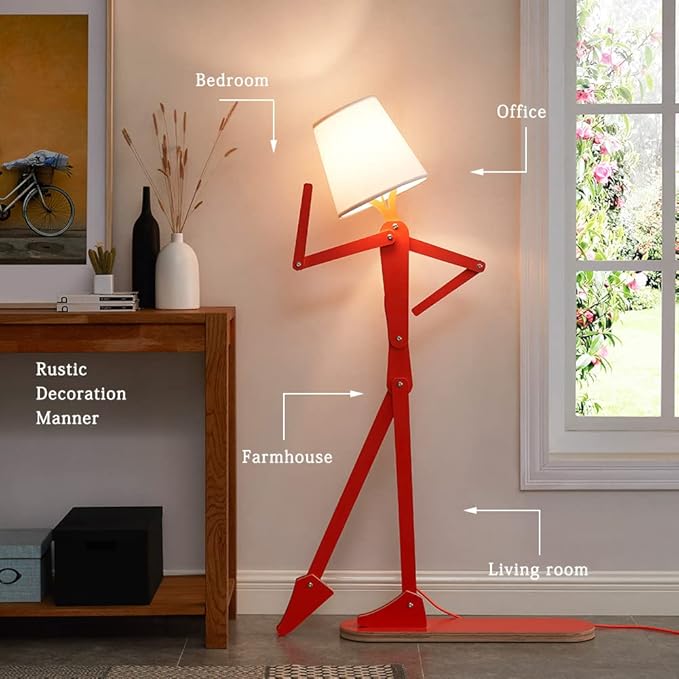 Cool Tall Floor Lamp for Bedroom & Living Room - Unique Corner Decorative Reading Wood Standing Light Creative Swing Arm Design for Farmhouse Dorn Gift Idea - Oran Orange Bulb Included - Bloomnest