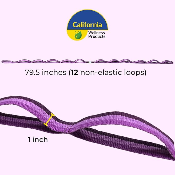 California Yoga Strap | Yoga Belt with Loops | 12 Multi Loop & Non-Elastic | Stretching Strap | Gym Workout & Exercise Bands | Physical Therapy | Improves Sitting Posture for Women & Men - Bloomnest