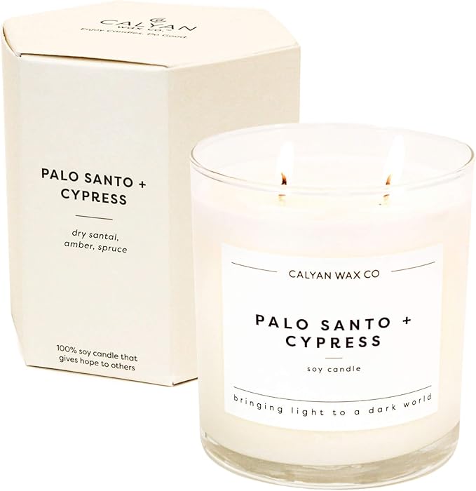 Calyan Wax Co. 2 Wick Candle, Palo Santo + Cypress Scented Candle, 37 Hour Burn Time, Aromatherapy Soy Candles, Non Toxic & Vegan Soy Wax, Glass Tumbler Scented Candles, 12.5oz - Bloomnest