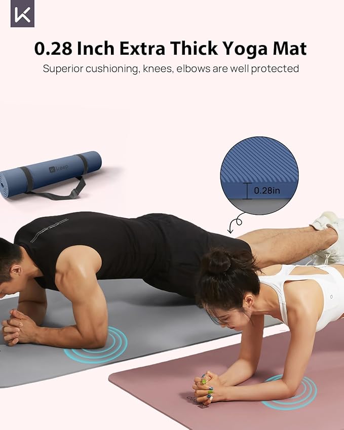 KEEP Yoga Mat, 32" Extra Wide Exercise Mat with Strap for Men and Women, 7mm Thick Double-Sided Non-Slip Eco-friendly Yoga Mat for Pilates, Workout and Fitness - Bloomnest