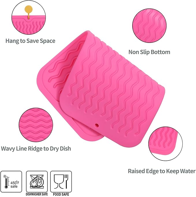 Silicone Dish Drying Mat for Multiple Usage,Easy clean,Eco-friendly,Heat-resistant Silicone Mat for Kitchen Counter or Sink,Refrigerator or Drawer Liner Rose S 12 inches x 6 inches - Bloomnest