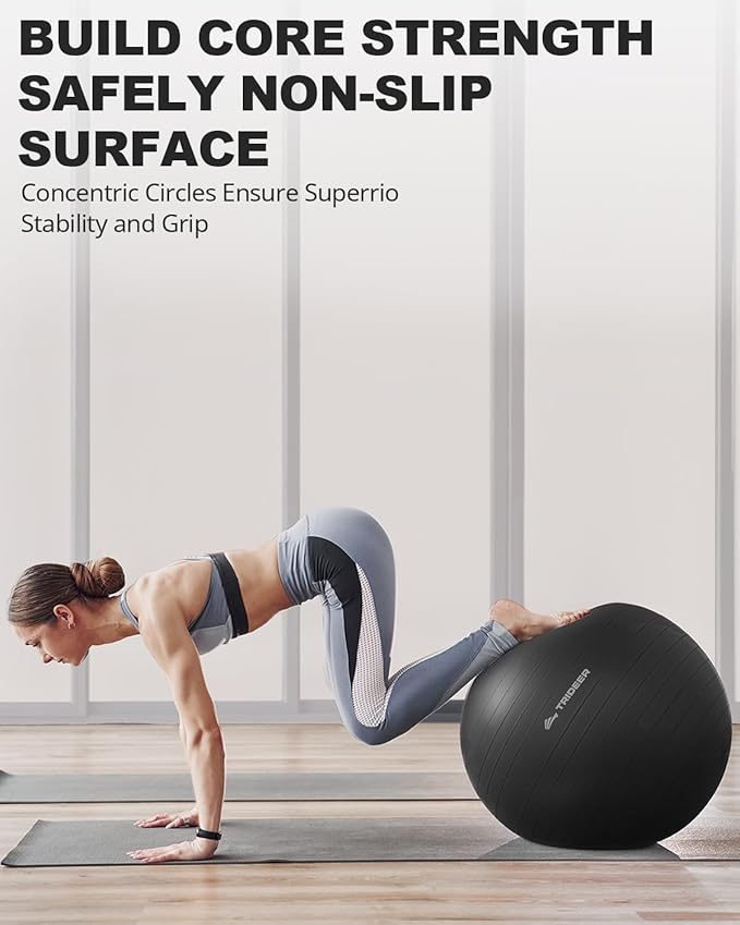 Trideer Exercise Ball for Yoga, Pilates & Fitness – Stability Ball Equipment for Home Gym & Office Chair, Core & Balance Training Accessories, Physical Therapy Equipment, Quick Pump Included, 5 Sizes - Bloomnest