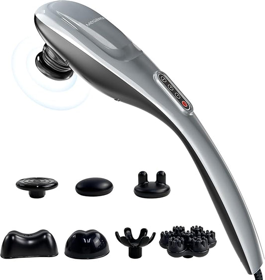 MEGAWISE Handheld Back Massager | Deep Tissue Percussion Massage for Back, Neck, Shoulders, Waist and Legs (Silver Grey) with 6ft Power Cord, Ergonomic Handle - Bloomnest