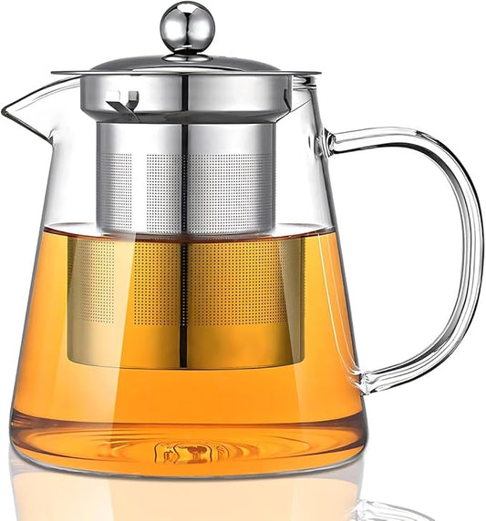 Glass Teapot, Tea Pot with Removable Infusers for Loose Tea, Borosilicate Glass Tea Kettle Tea Maker Stovetop for Party, Camping,Travel (550ML) - Bloomnest