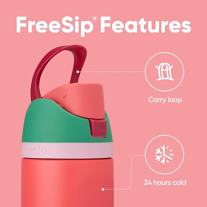 Owala FreeSip Insulated Stainless Steel Water Bottle with Straw for Sports, Travel, and School BPA-Free Sports Water Bottle, 24 oz, Strawberry Fields Owala