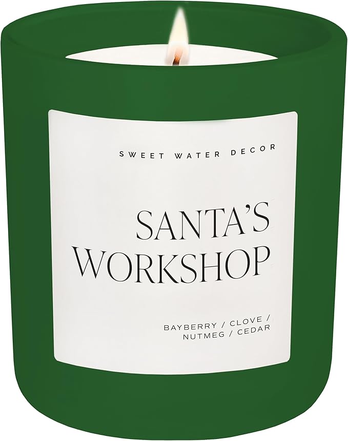 Sweet Water Decor Santa's Workshop Christmas Scented Candles - Christmas Stocking Stuffers Soy Candles Fir & Musk Scent - Christmas Candles with 70 Hours Burn Time - 15Oz Green Matte Jar Wax Candles - Bloomnest