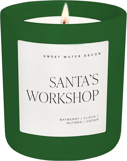 Sweet Water Decor Santa's Workshop Christmas Scented Candles - Christmas Stocking Stuffers Soy Candles Fir & Musk Scent - Christmas Candles with 70 Hours Burn Time - 15Oz Green Matte Jar Wax Candles - Bloomnest