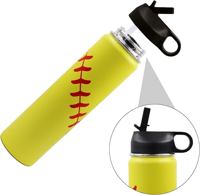 25 oz Softball Water Bottle, Wide Mouth Sports Flask Metal Travel Tumbler with 2 Lids, Stainless Steel Double Wall Vacuum Insulated Leak Proof Thermo Water Bottles, Softball Stuff Gifts for Mom Girls - Bloomnest
