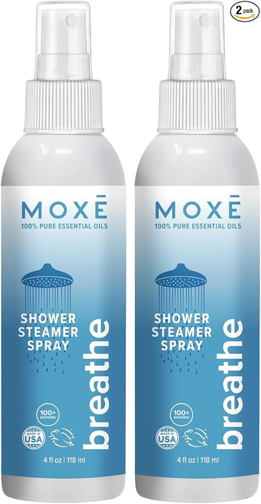MOXE Shower Mist, Spa Steam Spray, Certified Natural Essential Oils, Aromatherapy, Tension Relief (Breathe, 4 Fl Oz (Pack of 2)) - Bloomnest