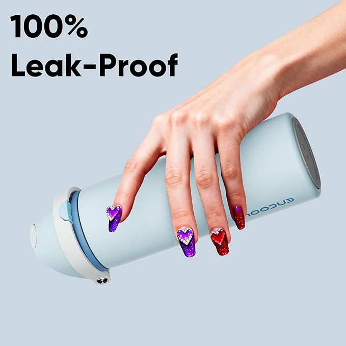 Insulated Water Bottle with Straw - Encool Stainless Steel Water Bottle with Push Button Lid, Leak-Proof & BPA-Free, Keeps Cold for 24 Hours for Sports, Travel, Gym (24 oz, Jungle Mist) ENCOOL