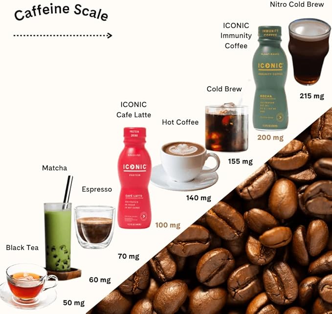 Iconic Protein Drinks, Café Latte (12 Pack) - Sugar Free & Low Carb - 20g Protein + 100mg Caffeine - Lactose Free, Gluten Free - Keto Friendly Protein Coffee - Bloomnest