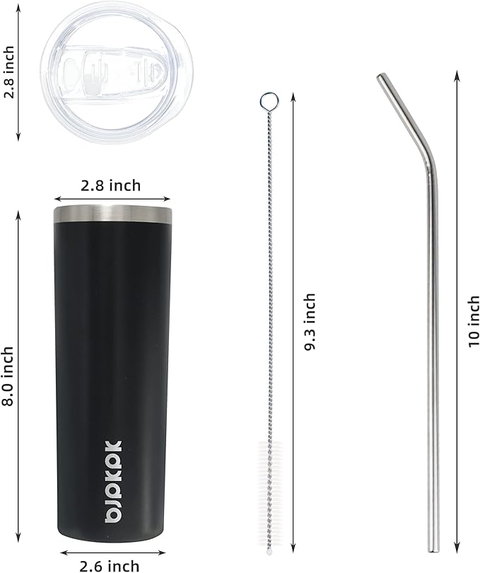 BJPKPK Black Skinny Stainless Steel Tumblers 20 oz Slim Insulated Reusable Coffee Travel Water Tumbler Cup With Lid - Bloomnest