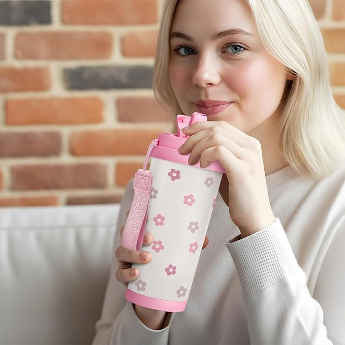 Floral Tumbler - Stainless Steel 2-in-1 Lid Coffee Tumbler 18 oz, Insulated Travel Mug Gift for Women Girls Teen, Birthday Christmas - Bloomnest