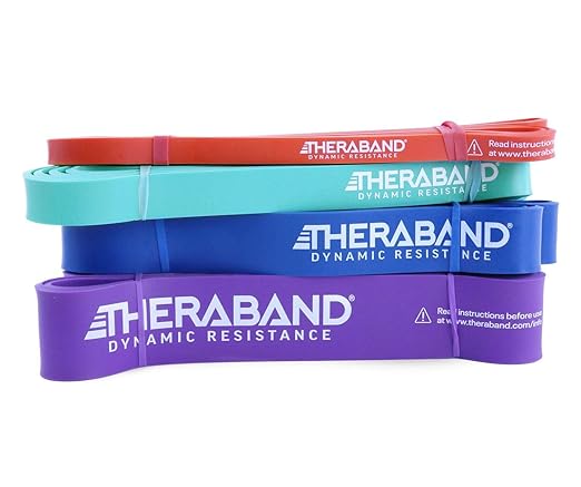 THERABAND High Resistance Bands, Set of 4 Elastic Super Bands for Improving Flexibility, Injury Rehab, & Full Body Workouts, Heavy Duty Stretch Bands for Exercise, Light, Medium, Heavy, X-Heavy Bands - Bloomnest