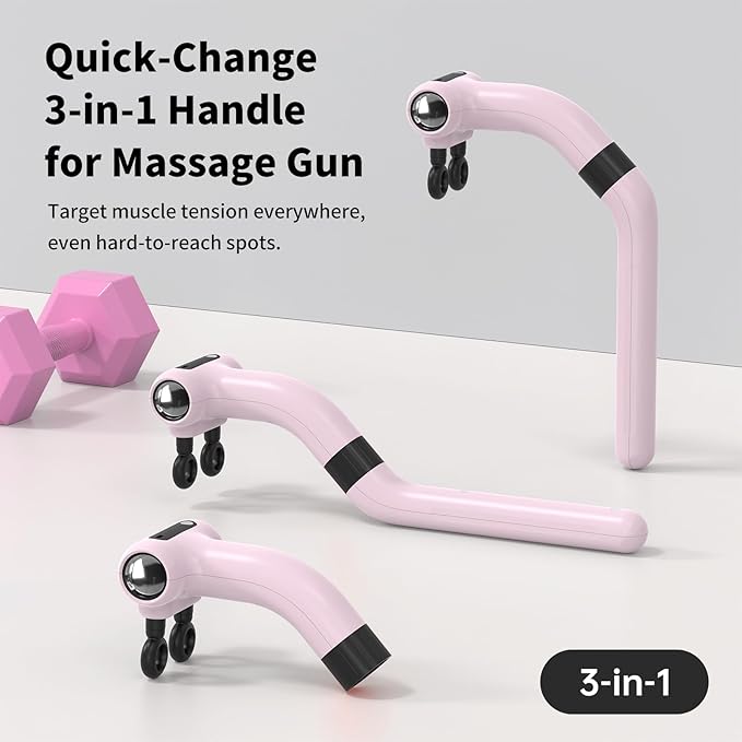 Dual-Head Massage Gun Deep Tissue with Extension Handle, 3-in-1 Detachable Handheld Percussion Back Massager for Muscle Neck Shoulder Body Pain Relief - 6 Speeds Levels (Glossy Pink) - Bloomnest