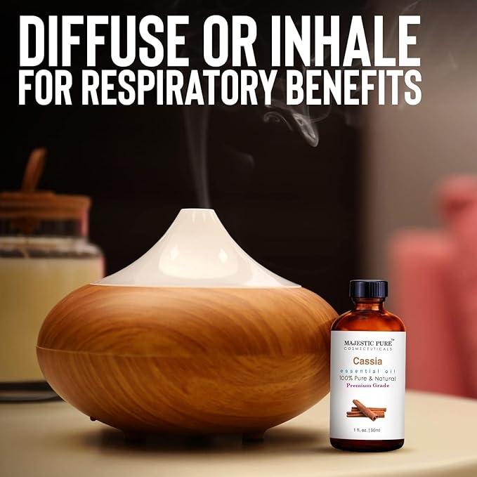 Majestic Pure Cassia Essential Oil with Glass Dropper - 1 Fl Oz - 100% Pure and Natural Cassia Oil - Premium Grade Essential Oils for Diffuser, Aromatherapy, Soap and Candle Making - Bloomnest